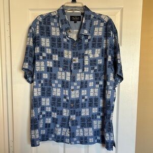Nat Nast men’s blue short sleeve silk blend button down shirt size XL